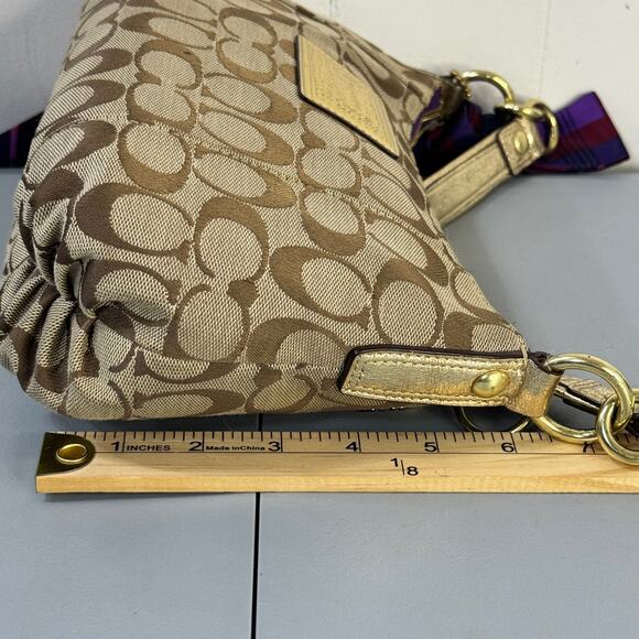 Coach Poppy C Tartan Applique Handbag Bag Charms Scarf Zipper Closure Sequin - Picture 8 of 14